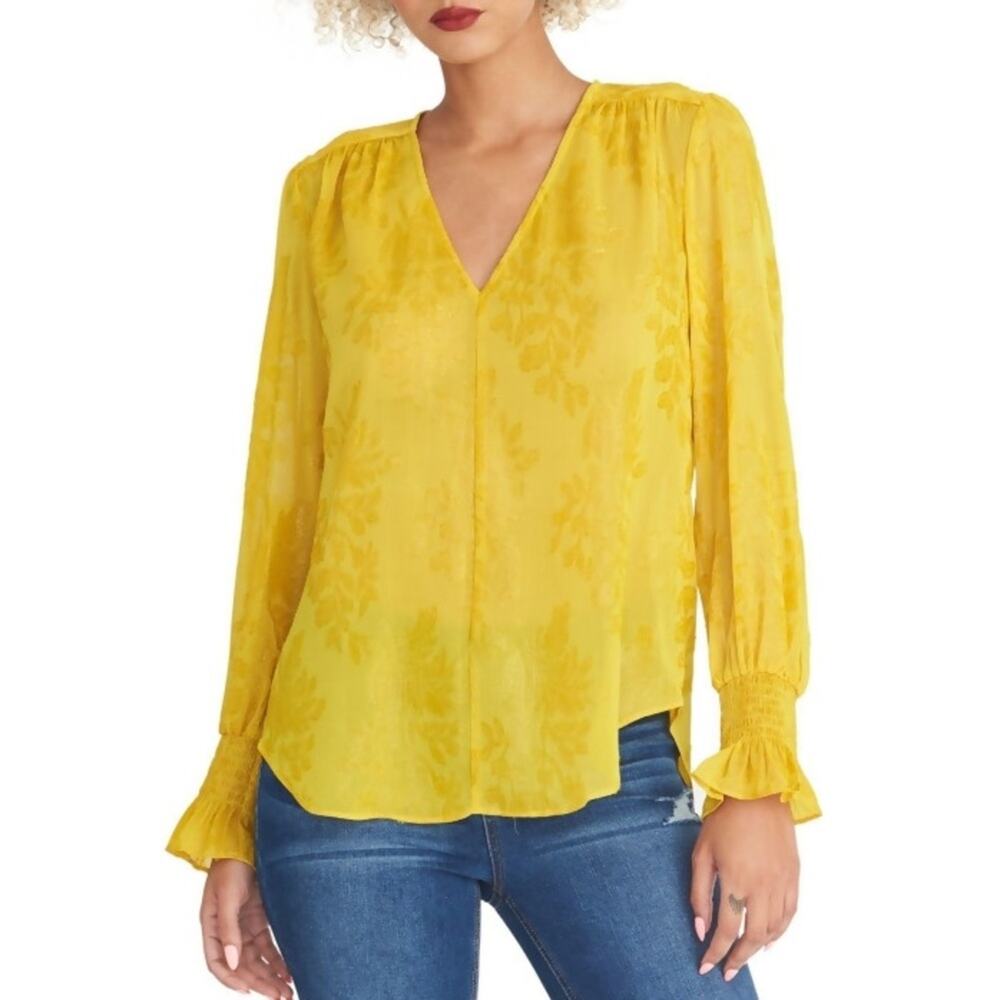NWOT RACHEL Rachel Roy Yellow Glittery V Neck Top